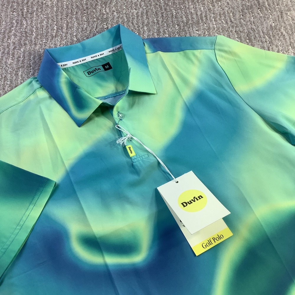 Duvin Holo Polo Mens Blue Green Gradient Heat Map Golf Shirt Size M NWT